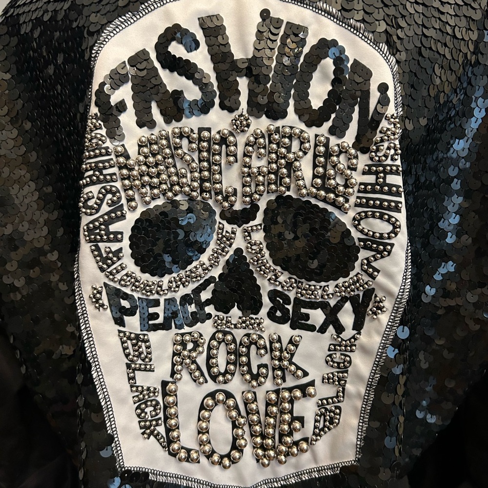 ROCK ‘N KARMA Skull Embellished Cropped Black Jacket, size S - Picture 5 of 8